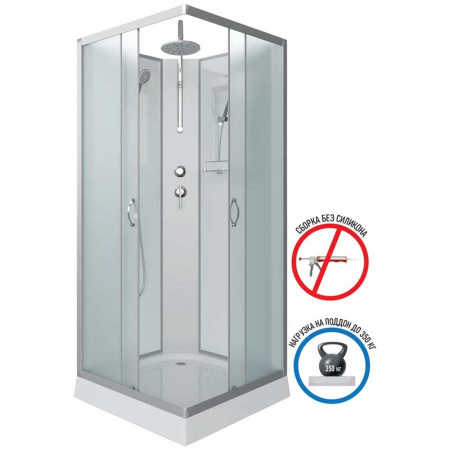 Душевая кабина 900х900х2000мм без г/м, НИЗКИЙ поддон, СЕРЕБР проф, стекло МАТОВОЕ NG-1101-14BKT