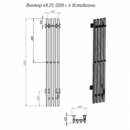 Полотенцесушитель с греющим кабелем ПЭК СП Вектор кв 4 120х15см белый ВГП