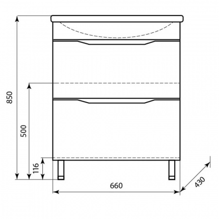 Тумба в ванную комнату СЛИМ 70/2 под умывальник СЛИМ 70
