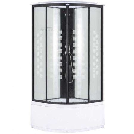 Душевая кабина 900х900х2150мм, ВЫСОКИЙ поддон, проф. ЧЕРН, стек зад. БЕЛ, пер. ПРОЗ ФИГУРЫ 460
