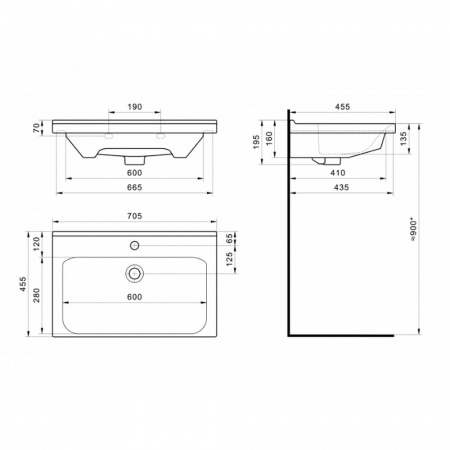 Умывальник мебельный МИРАНДА 70