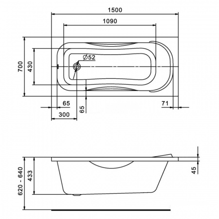 Ванна акриловая прямоугольная ТЕНЕРИФЕ 150х70см 