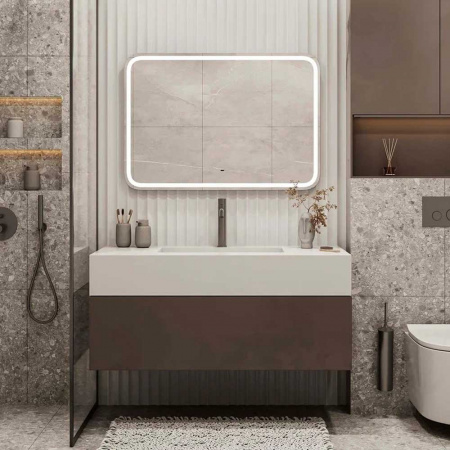 Зеркало РУССО/Russo 80 800х700мм (LED-подсветка, бесконтакт сенсор выключатель, ХОЛОДНАЯ подсветка)