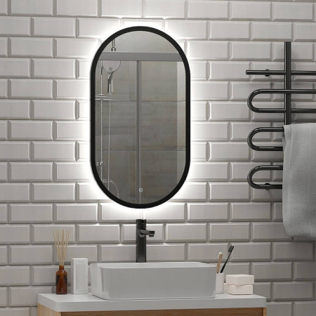 Зеркало PRIME BLACK 450х800мм (LED-подсветка, сенсорный выключатель, рама МДФ ЧЕРНЫЙ)