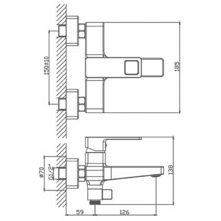 Смеситель на ванну короткий излив HAIBA HB60615-7 ЧЕРНЫЙ (лат., 35мм)