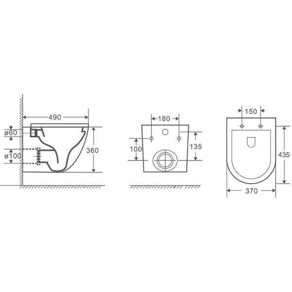 Унитаз Alcora Encanto LT-046E-R 49530 подвесной чертеж
