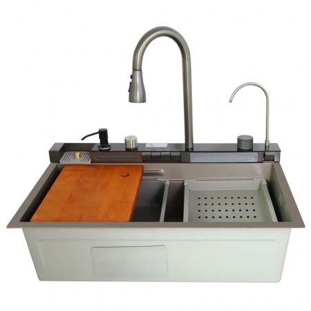 Мойка кухонная многофункциональная Dikalan KJ754505 СЕРЫЙ нерж.сталь SUS-304 750х460х220мм 