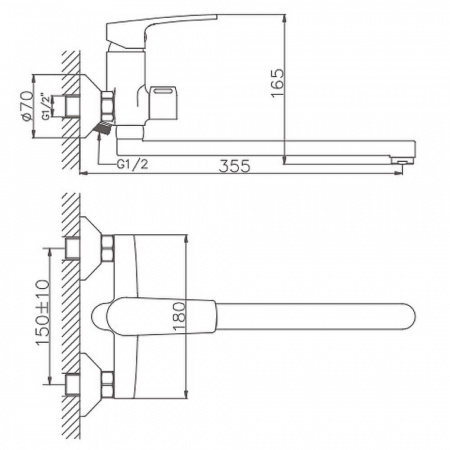 Смеситель на ванну длинный излив HAIBA HB22587 (лат., 35мм)