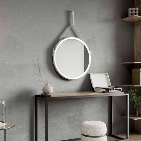 Зеркало МИЛЛЕНИУМ/Millenium D650мм на ремне из натуральной кожи (LED-подсветка, сенсор, БЕЛЫЙ цвет)