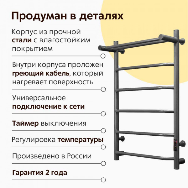 Полотенцесушитель электрический Тругор Пэк сп 6 П 80х50 оружейная сталь