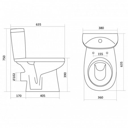 Унитаз-компакт "АНИМО" горизонтальный выпуск, сиденье ДЮРОПЛАСТ, арматура 2-режимная