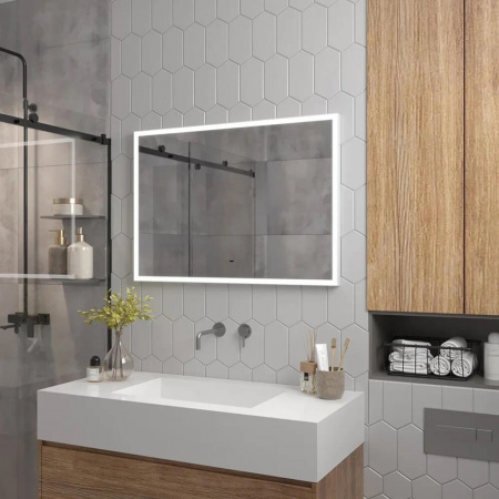 Зеркало FRAME 80 800х600мм (LED-подсветка, беск сенсор выключатель, ХОЛОД подсвет., ал. проф БЕЛЫЙ)