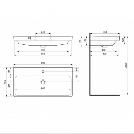 Умывальник мебельный АДРИАНА 90
