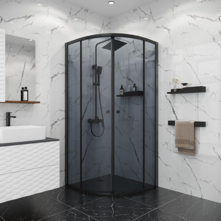 Душевой уголок 90х90х190 ПОЛУКР без поддона профиль ЧЕРН МАТ стекло (4мм) ТОНИРОВАННОЕ NG-1007-14T
