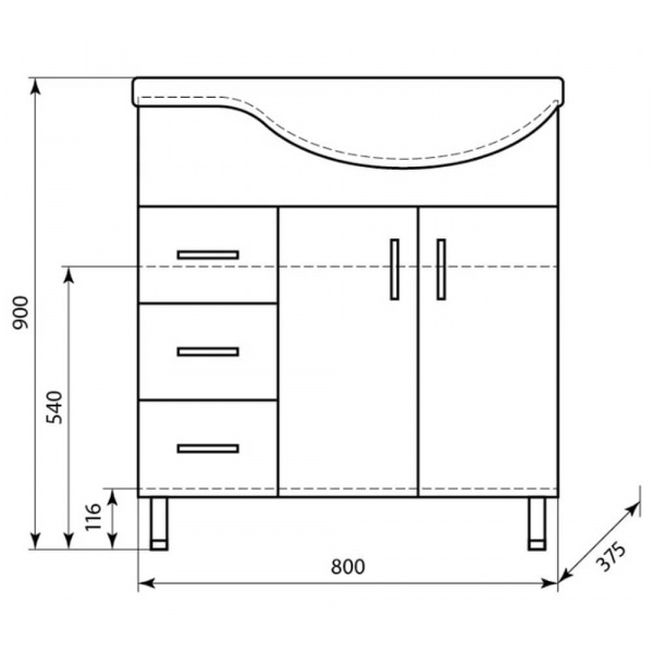 Тумба напольная AquaLine Комфорт Коралл 82 3 ящика размеры