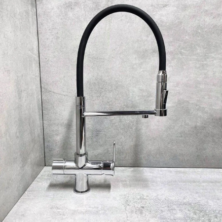 Смеситель на мойку с гибким изливом, с выходом под фильтр HAIBA HB76854 ЧЕРНЫЙ/ХРОМ (лат., 35мм)