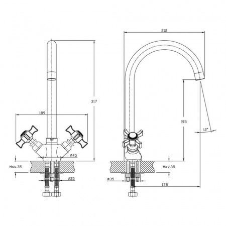 Смеситель на мойку HAIBA HB4624 двуручный (лат.) Смеситель на мойку HAIBA HB4624 двуручный (лат.)