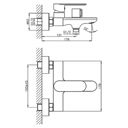 Смеситель на ванну короткий излив HAIBA HB60590 (лат., 30мм)