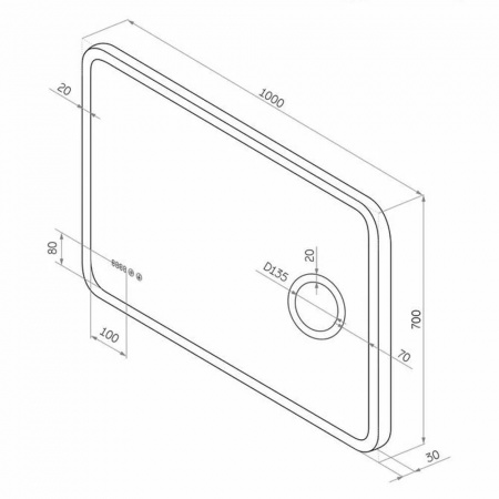 Зеркало BLISS 100 1000х700мм (LED-подсветка, сенсорный выключатель, линза с 3-ным увеличением, часы)