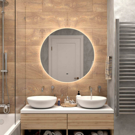 Зеркало AJOUR D645мм (LED-подсветка, бесконтактный сенсорный выключатель, ореольная ХОЛОД подсветка)