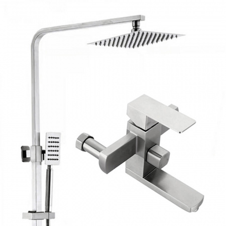 Смеситель для душа (зонт, квадрат нерж.) со стойкой DIKALAN D9066 (нерж., с изливом) (4)