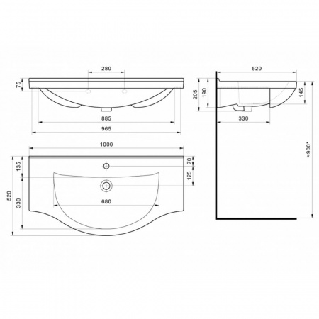 Умывальник мебельный ЭЛЬБРУС 100