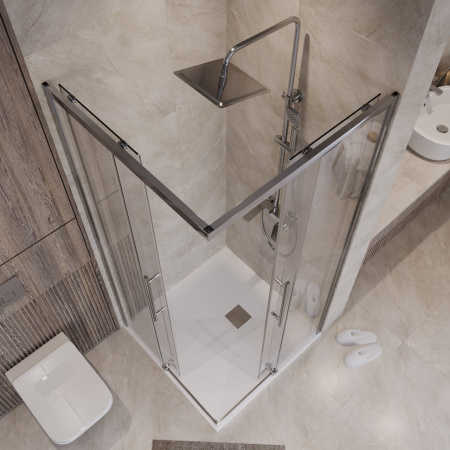Душевой уголок 80х80х195 КВАДР без поддона профиль ХРОМ стекло (6мм) ПРОЗРАЧНОЕ NG-6628-34