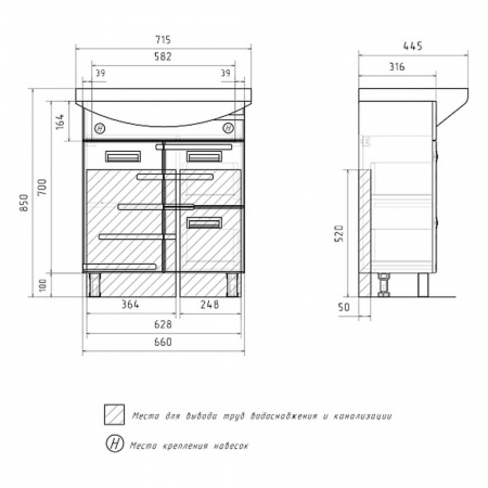 Тумба в ванную комнату JOLI 70.1D.2Y под умывальник БАЛТИКА 70