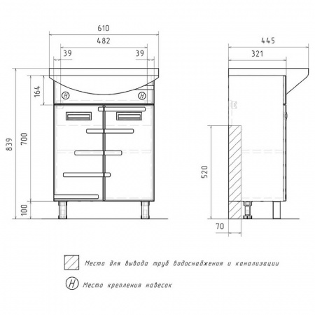 Тумба в ванную комнату JOLI 60.2D под умывальник БАЛТИКА 60