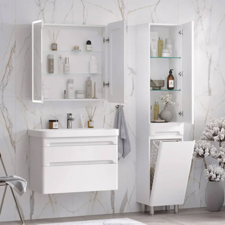 Шкаф-пенал в ванную комнату NICE 40 с корзиной (400х325х1964мм)