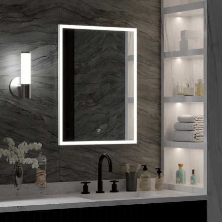 Зеркало ФРЭЙМ/Frame 600х800мм(LED-подсветка, сенсорный выключатель,ХОЛОД подсветка, ал профильБЕЛЫЙ)