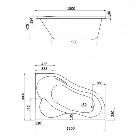 Ванна акриловая асимметричная ИБИЦА 150х100см правосторонняя