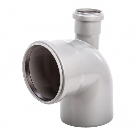 Отвод одноплоскостной ППР Ø110мм 90° СЕРЫЙ с выходом 50 ВВЕРХ для внутренней канализации (40)