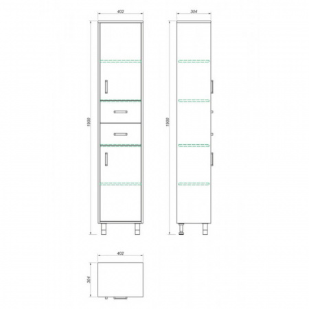 Шкаф-пенал в ванную комнату ВИНТЕР 40 с 2 ящиками (400х1900х300мм)