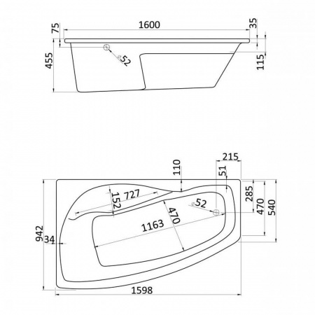 Ванна акриловая асимметричная МАЙОРКА XL 160х95см левосторонняя 