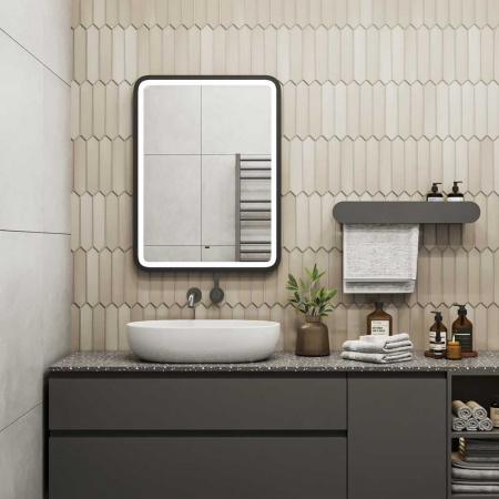 Зеркало ЭНДЖО/Enjoy 60 600х800мм (LED-подсветка, бесконтакт сенсорный выключатель, рама МДФ ЧЕРНЫЙ)