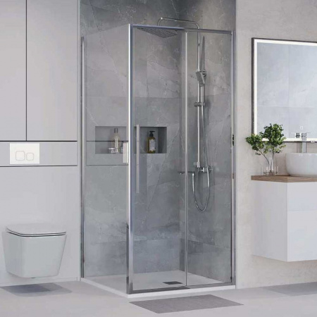 Душевой уголок 100х90х195 ПРЯМОУГ без подд профиль ХРОМ стекло (6мм) ПРОЗРАЧНОЕ NG-64-10A-A90-34