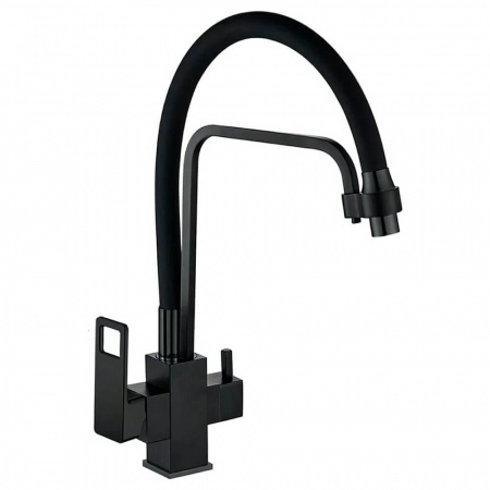 Смеситель на мойку с гибким изливом, с выходом под фильтр HAIBA HB76615-7 ЧЕРНЫЙ (лат., картр. 35м)