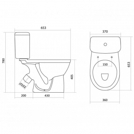 Унитаз-компакт "БОРЕАЛЬ" антивсплеск, косой выпуск, сиденье ПОЛИПРОПИЛЕН, арматура 1-режимная