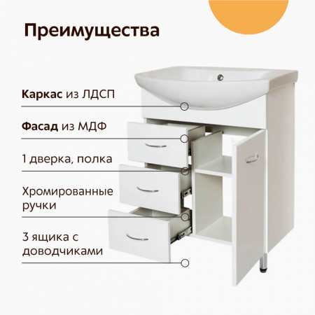 Тумба в ванную комнату БАЛТИКА 65/3 под умывальник БАЛТИКА 65