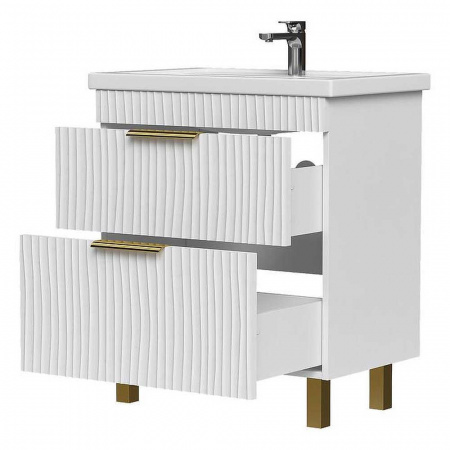 Тумба в ванную комнату LOTTY GOLD 70.2Y БЕЛАЯ- ручки ЗОЛОТО под умывальник ФОСТЕР 70