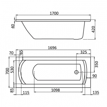 Ванна акриловая прямоугольная МОНАКО 170х70см 