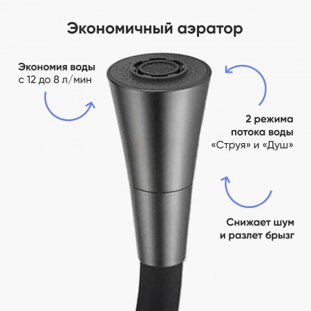 Смеситель на мойку с гибким изливом HAIBA HB73823-3 ОРУЖЕЙНАЯ СТАЛЬ/ЧЕРНЫЙ 2 режима (лат., 35мм) Смеситель на мойку с гибким изливом HAIBA HB73823-3 ОРУЖЕЙНАЯ СТАЛЬ/ЧЕРНЫЙ 2 режима (лат., 35мм)