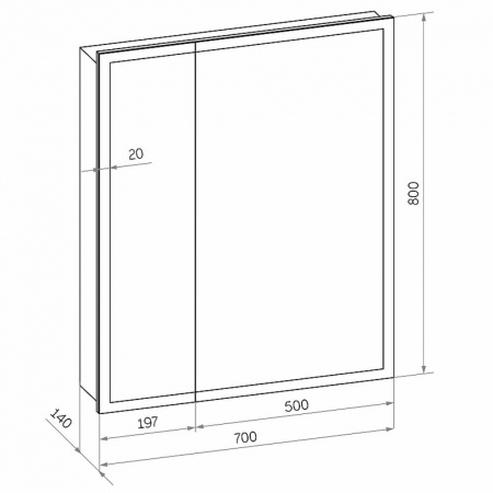 Шкаф зеркальный REFLEX 700х800мм (LED-подсветка, датчик движения, универсальный)