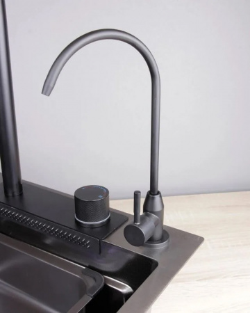 Мойка кухонная многофункциональная Dikalan KS754508 ЧЕРНЫЙ ТЕКСТУР нерж.сталь SUS-304 750х460х220мм