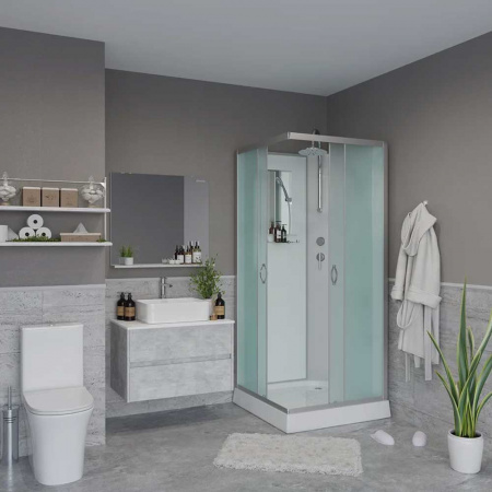 Душевая кабина 900х900х2000мм без г/м, НИЗКИЙ поддон, СЕРЕБР проф, стекло МАТОВОЕ NG-1101-14BKT