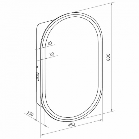 Шкаф зеркальный ELMAGE 450х800мм (LED-подсвет, датчик движ) пленка эффект "soft touch", черный 