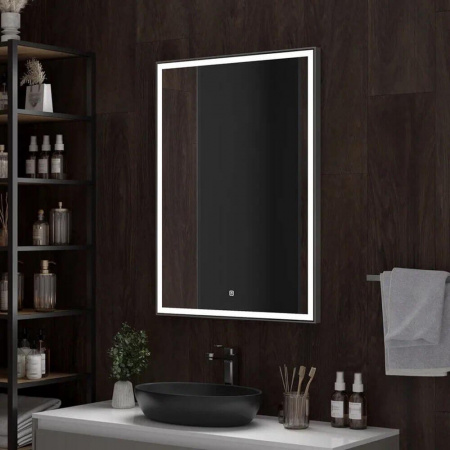 Зеркало STRONG 70 700х1000мм (LED-подсветка, сенсорный выключатель, алюминиевый профиль СЕРЫЙ)