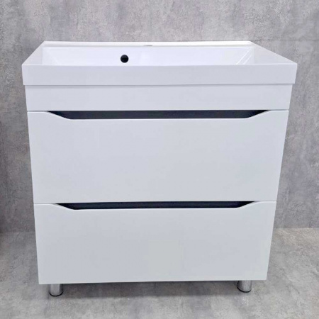 Тумба в ванную комнату INTEGRO 80 Белый/встав.Антрацит под умывальник СЛИМ 80 (2ящ)