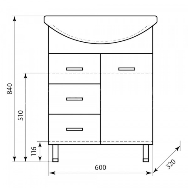Тумба напольная AquaLine Балтика 65 3 ящика размеры